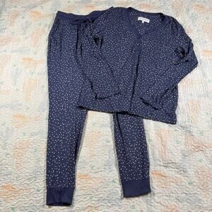 Live Love Lounge Pajama Set Small Blue Polka Dot 2 Piece Sleepwear